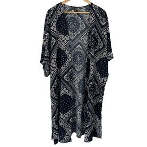 Emery Rose Paisley Kimono Sz 3X Blue Bandana Print Longline Topper Boho EUC